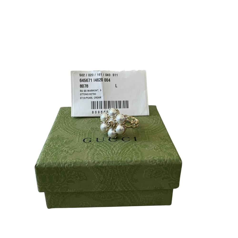 GUCCI Glass Pearl Double G-Ring 645671 I4620 8078 Size L NEW - Picture 14 of 15